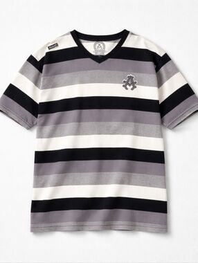 Akademiks Black, Gray, and White Striped Tee Men's Size 2XL